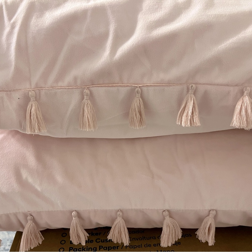 Euro Pillows Pink Tasseled Microsuede 26x26 -EUC No Inserts. Two covers only!